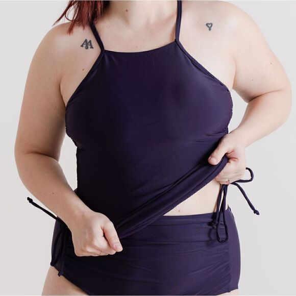 NWT Deep Purple Tankini Full Coverage, Cross Straps Rushed Draw Str… - Picture 6 of 12